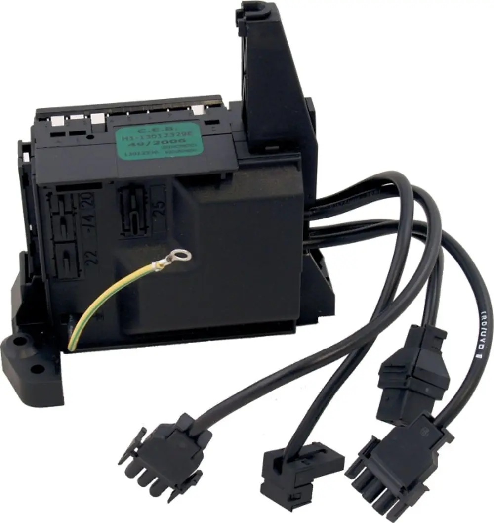Stecksockel mit Kabelbaum für Elektroinstallation, hergestellt von Wolf. Enthält mehrere Anschlussklemmen und ist für den Einsatz in elektrischen Systemen vorgesehen.